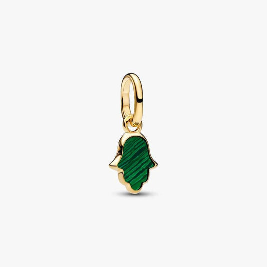 14ct Gold on Silver Green Hamsa Hand Mini Dangle Pandora Charm