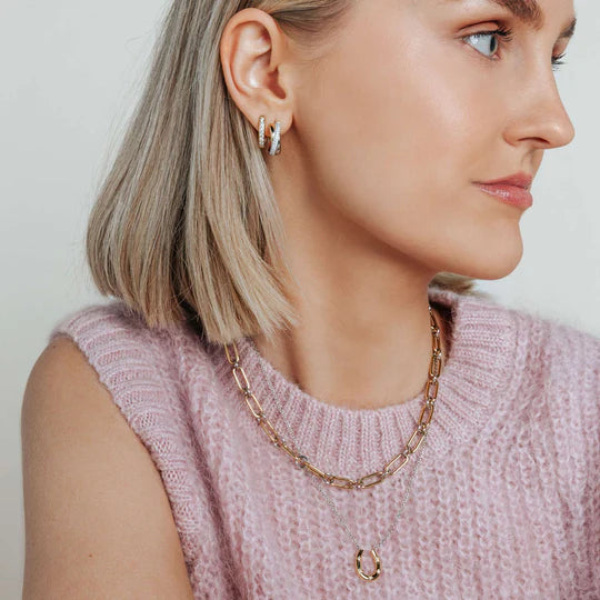TISENTO GOLD CZ OVAL HOOP EARRINGS
