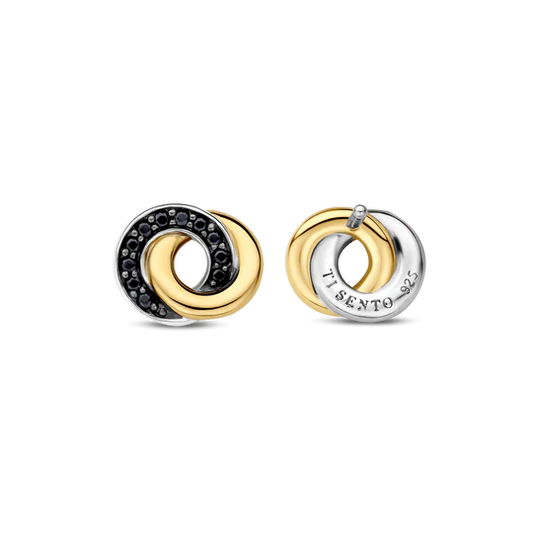 TISENTO GOLD INTERLOCKING RINGS STUD EARRINGS