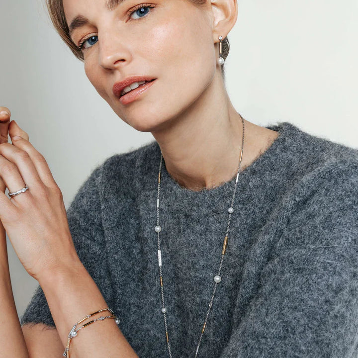 TISENTO GOLD ON SIL DROP PEARL EARRINGS