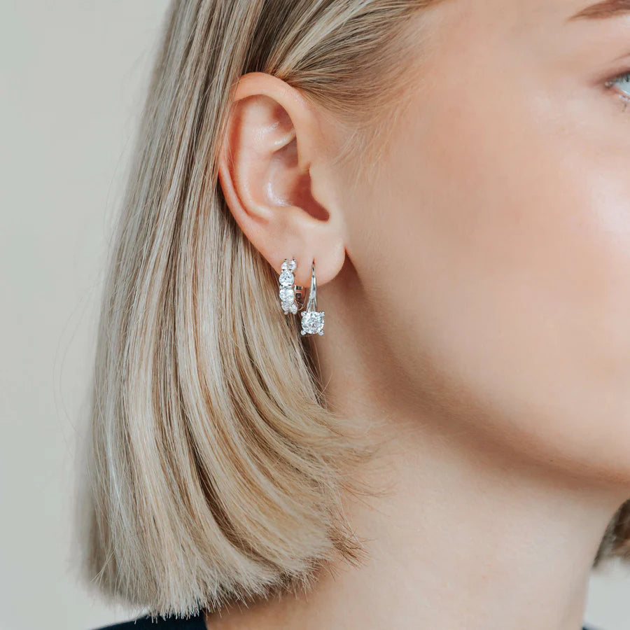 Tisento Sterling Silver 12mm Zirconia Tennis Hoop Earrings