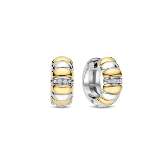 TISENTO TWO TONED HUGGIE HOOP EARRINGS