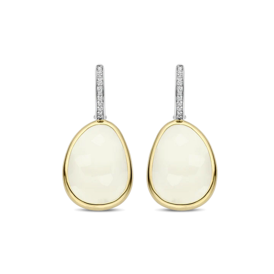 TISENTO MILKY WHITE PEBBLE CZ DROP EARRINGS