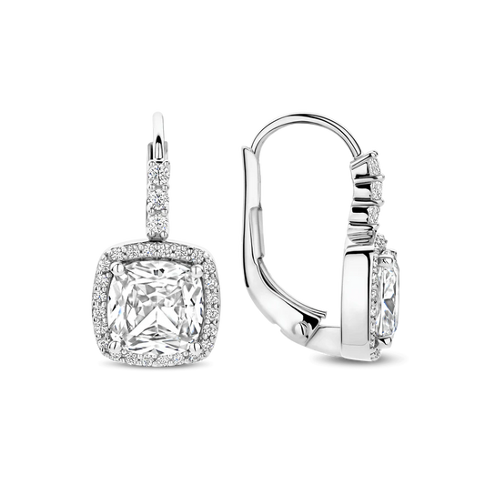 Tisento 9mm Fantasy-Cut Cubic Zirconia Halo Drop Earrings