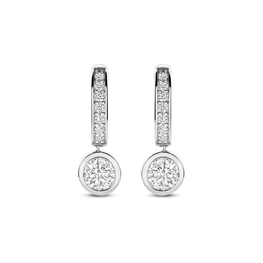 TISENTO CZ DROP EARRINGS WITH ROUND CZ CHARM