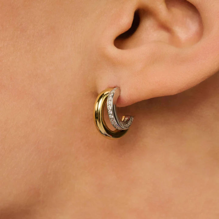 TISENTO GOLD CZ DOUBLE HOOP EARRINGS