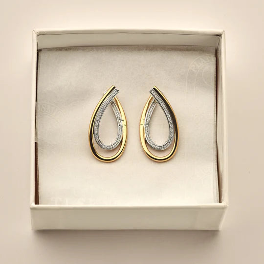 TISENTO TWO-TONED CZ TEAR DROP EARRINGS