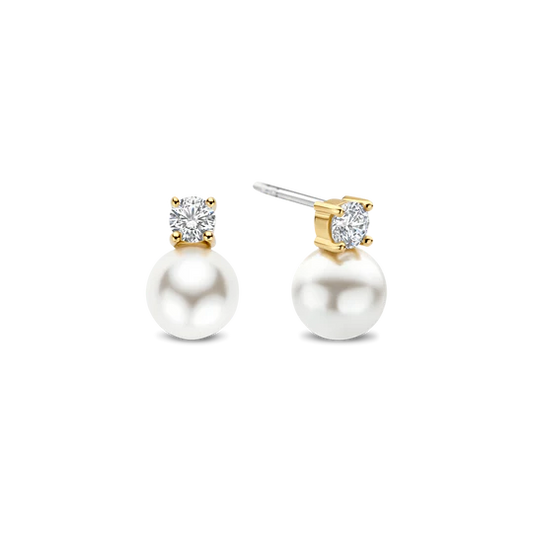 TISENTO TWO-TONED PEARL & CZ STUD EARRINGS