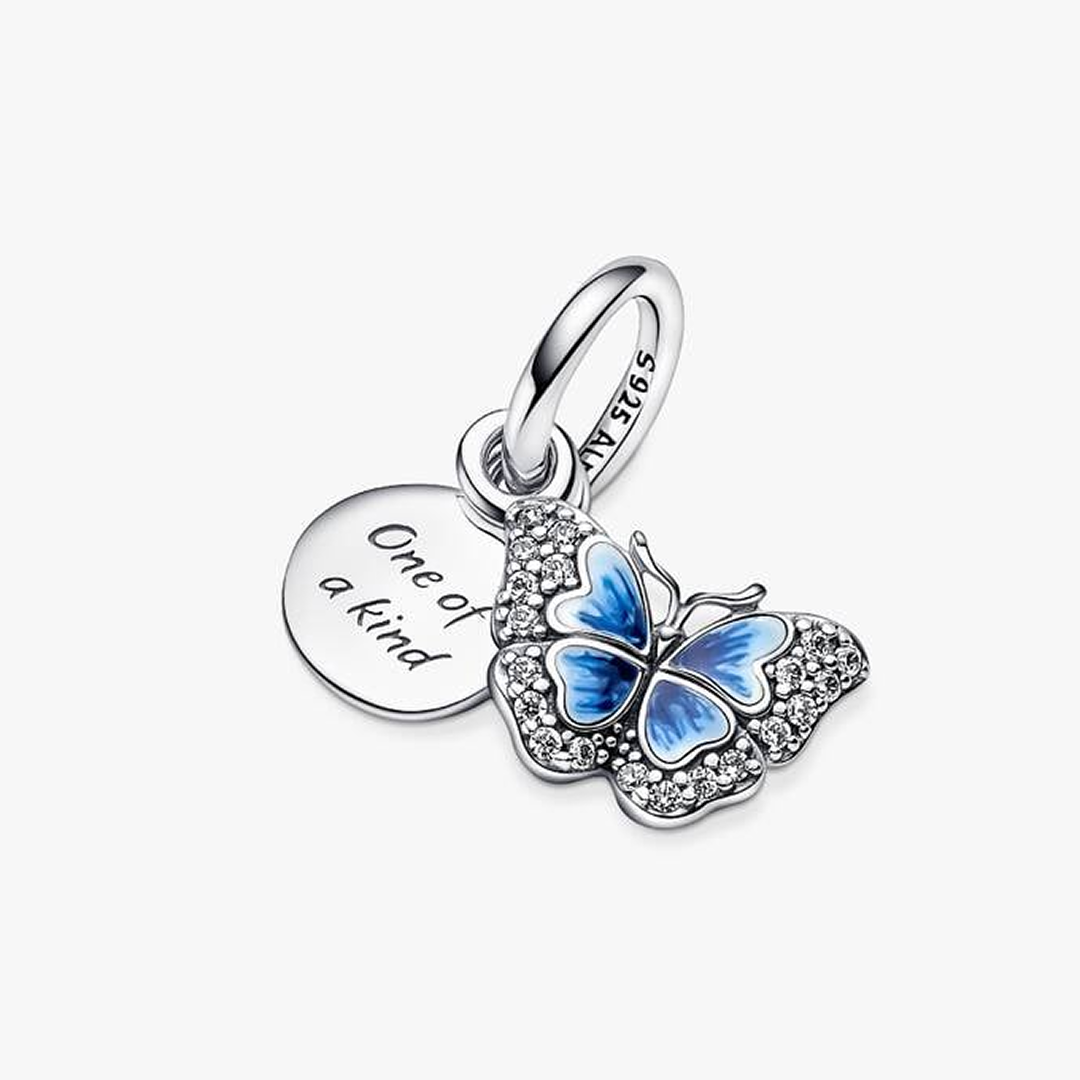 Blue Butterfly & Quote Double Dangle Charm