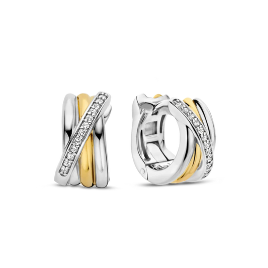TISENTO TWO-TONED RUB OVER CZ HUGGIE HOOPS