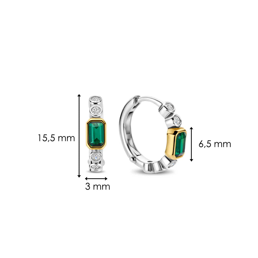 Tisento 15mm Two-Toned Baguette Green Zirconia Hoop Earrings