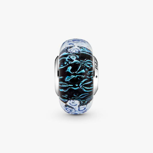Wavy Dark Blue Murano Glass Ocean Pandora Charm
