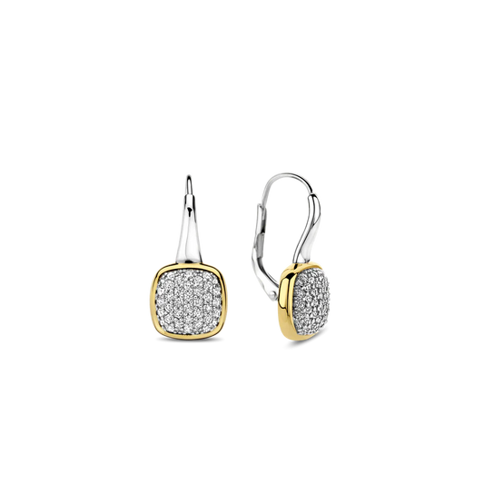 Tisento Two-Toned Zirconia Cushion Drop Earrings