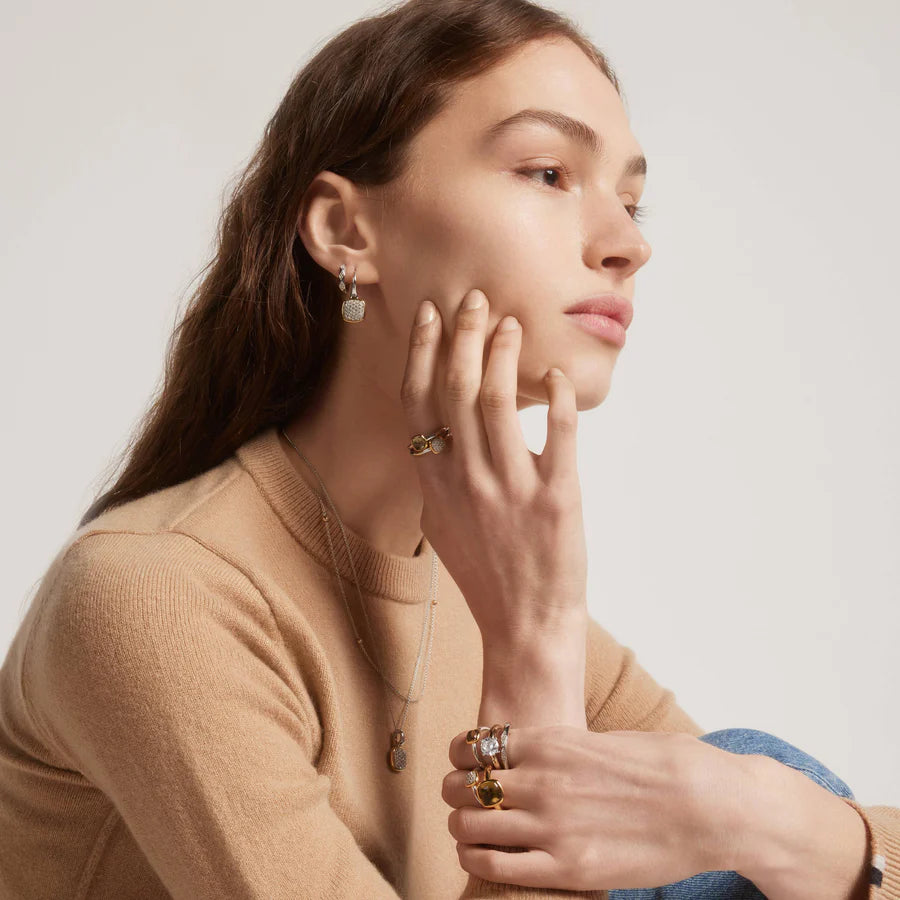 Tisento Two-Toned Zirconia Cushion Drop Earrings