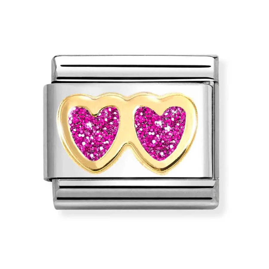 CLASSIC Double Fuchsia Glitter Hearts Nomination Charm