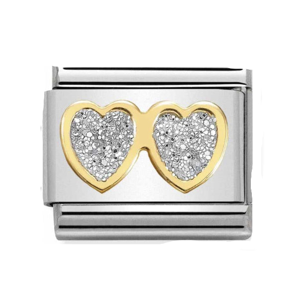 DOUBLE GLITTER HEART NOMINATION CHARM