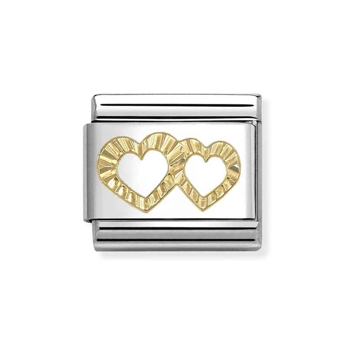GOLD DIAMOND CUT DOUBLE HEART NOMINATION CHARM