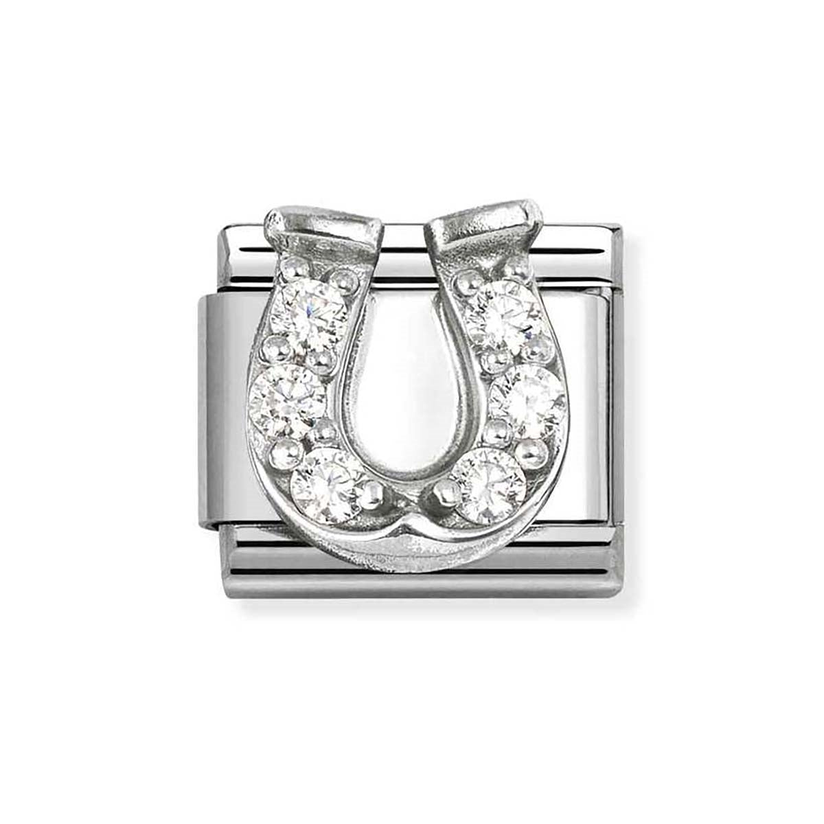 Silver CZ Horseshoe Nomination Charm