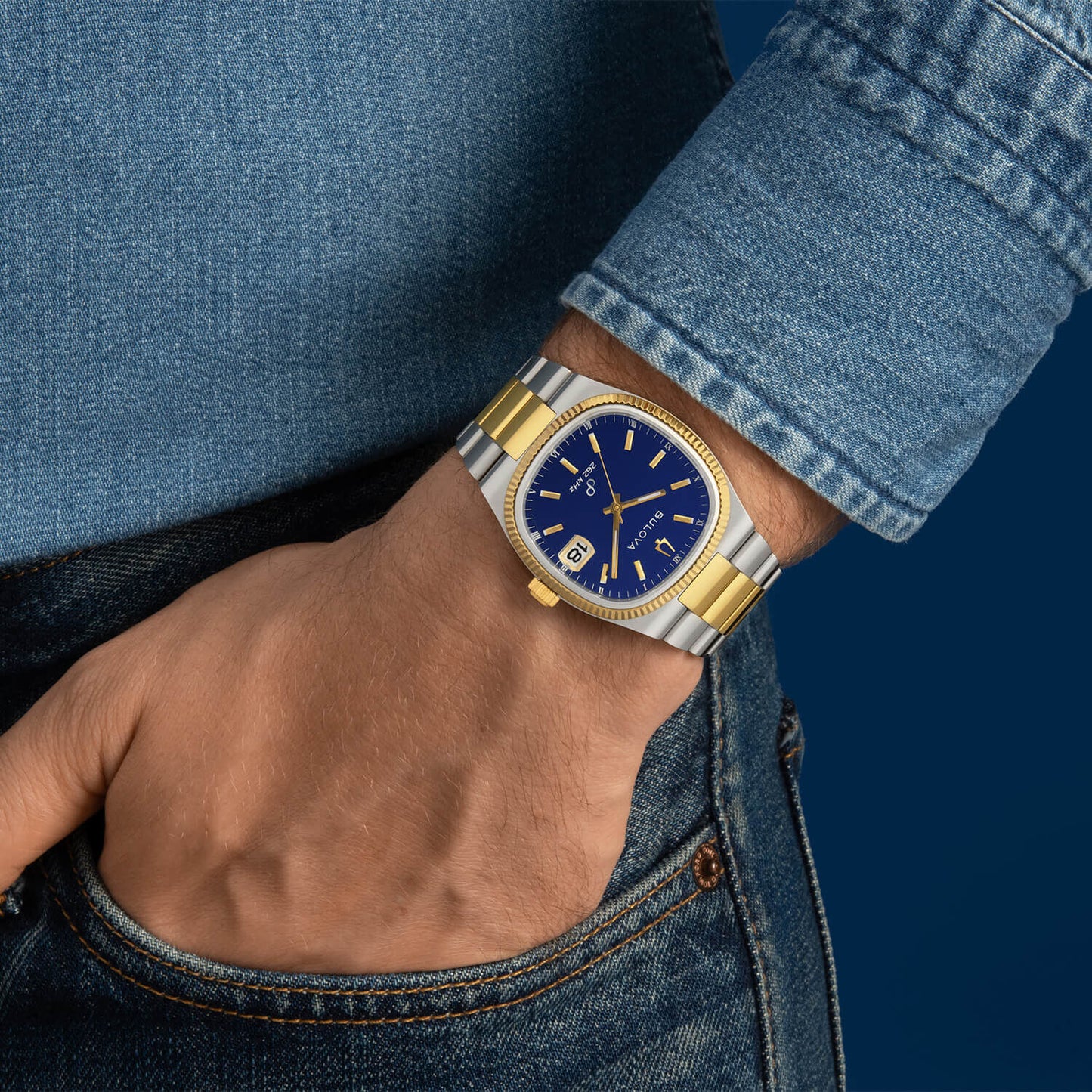Bulova Super Seville Blue Dial Quartz Gents Two-Tone Watch