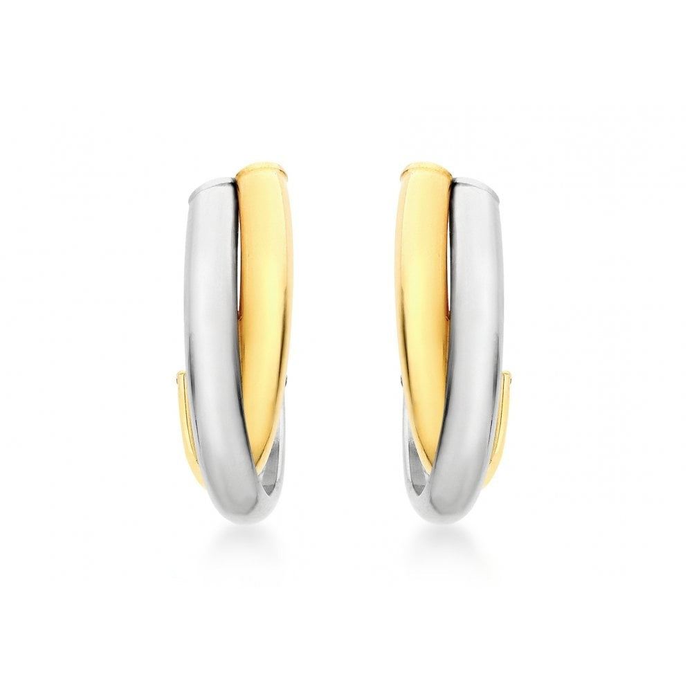 9CT 2-COLOUR GOLD 14MM X 18MM CROSSOVER HUGGY EARRINGS