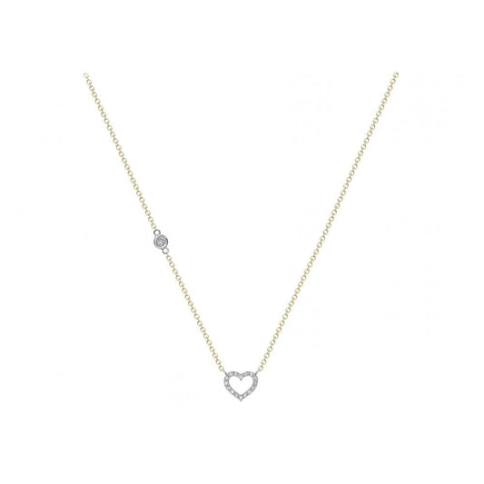 9CT 2-COLOUR GOLD 3.6MM CZ AND 8.7MM X 8.6MM CZ HEART NECKLACE 46CM/18"