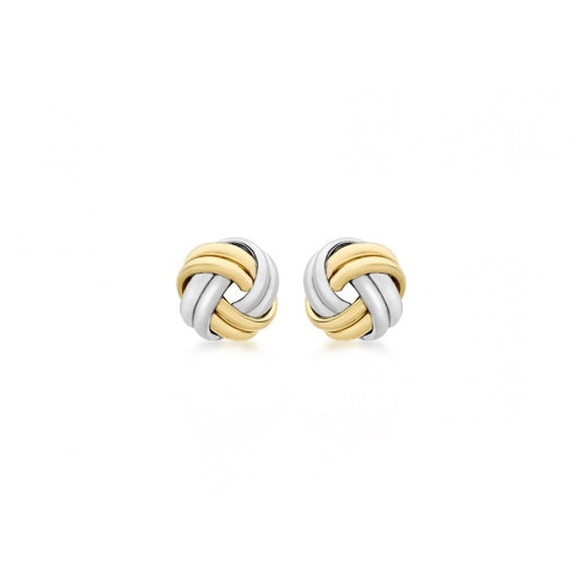 9CT 2-COLOUR GOLD 8MM KNOT STUD EARRINGS