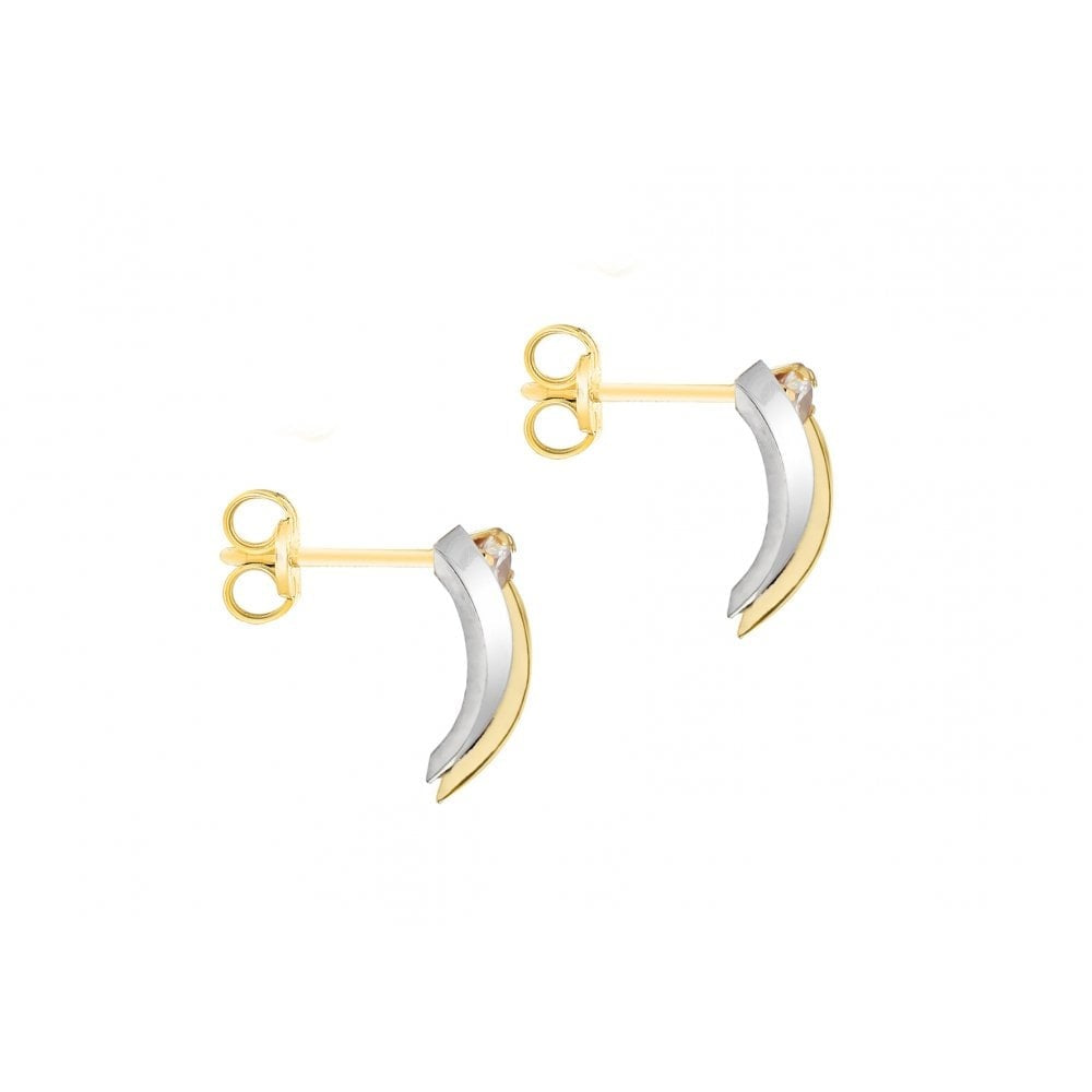 9CT 2-TONE GOLD CZ 8MM X 11MM OVERLAP STUD EARRINGS