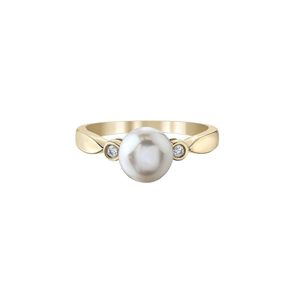 9CT CULTURED PEARL AND DIAMOND RING