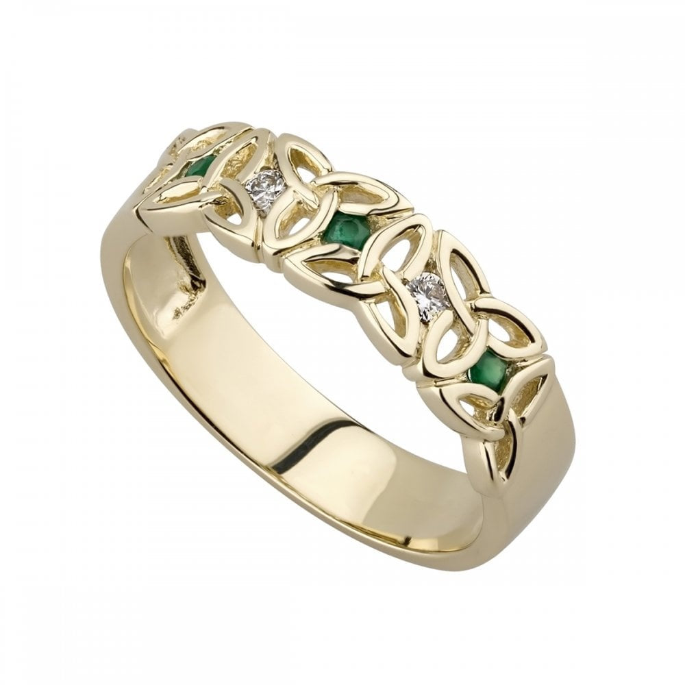 9CT GOLD EMERALD & CUBIC ZIRCONIA TRINITY RING