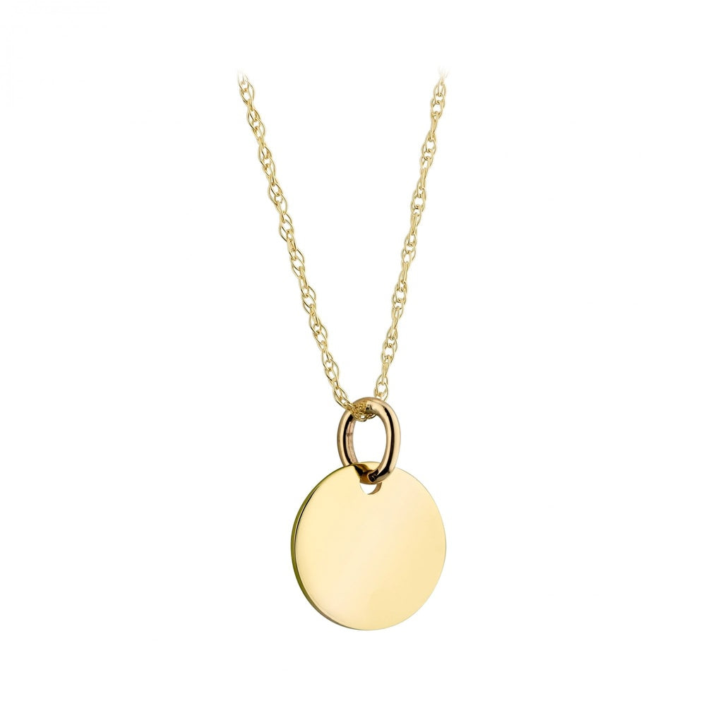 9CT GOLD ENGRAVABLE ROUND DISC WITH 18" SOLID ROPE LINK CHAIN