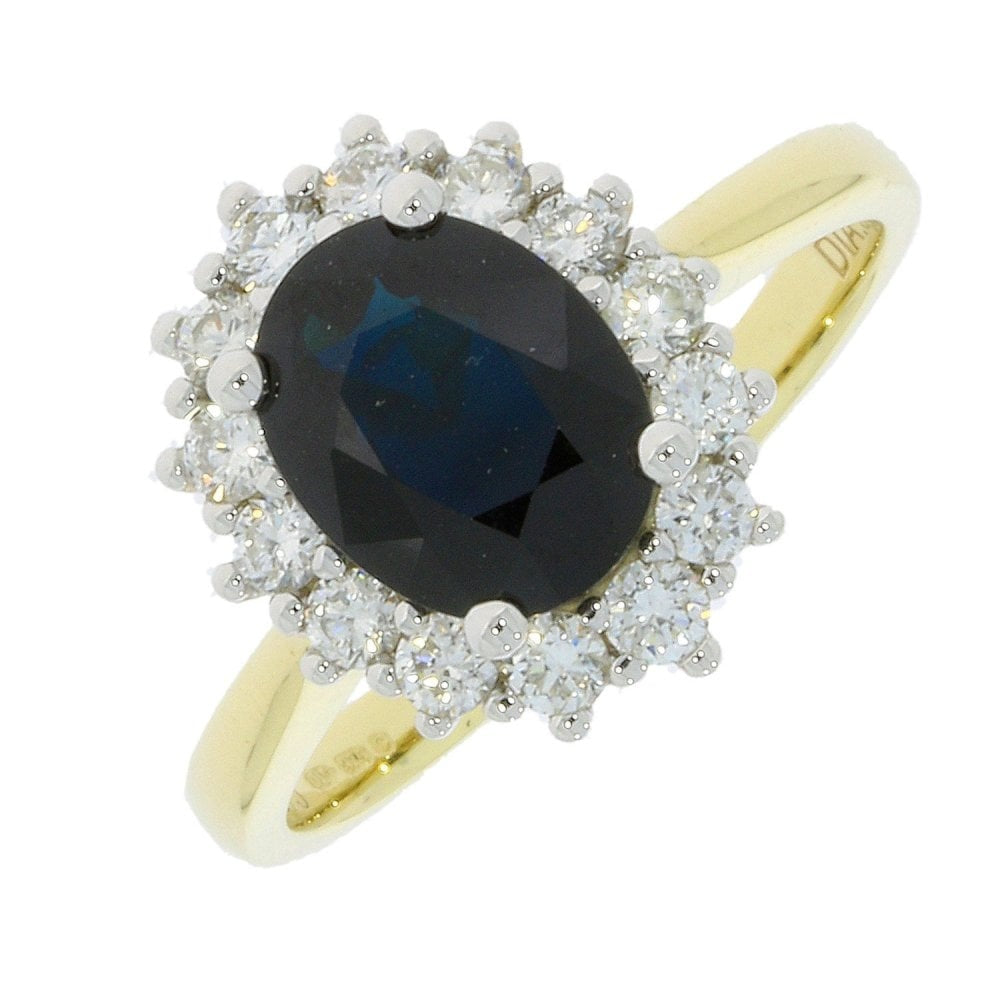 9CT GOLD SAPPHIRE & DIAMOND CLAW SET RING