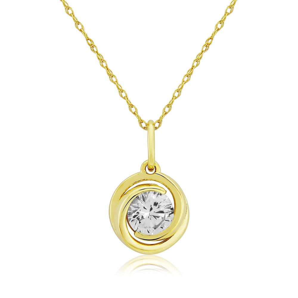 9CT GOLD SINGLE CUBIC ZIRCONIA PENDANT WITH SIMPLE TWIST DETAIL