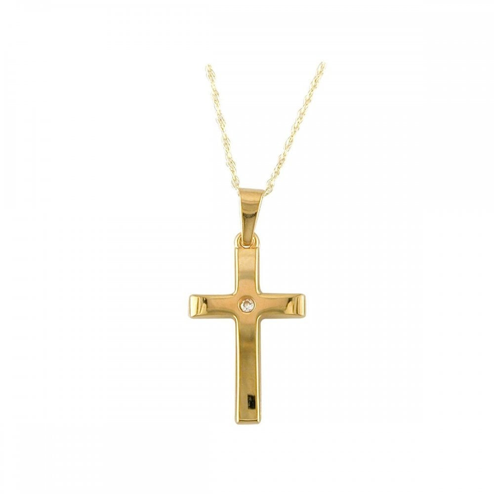 9CT GOLD SLEEK GOLD CROSS PENDANT WITH ZIRCONIA & 18" 9CT GOLD CHAIN