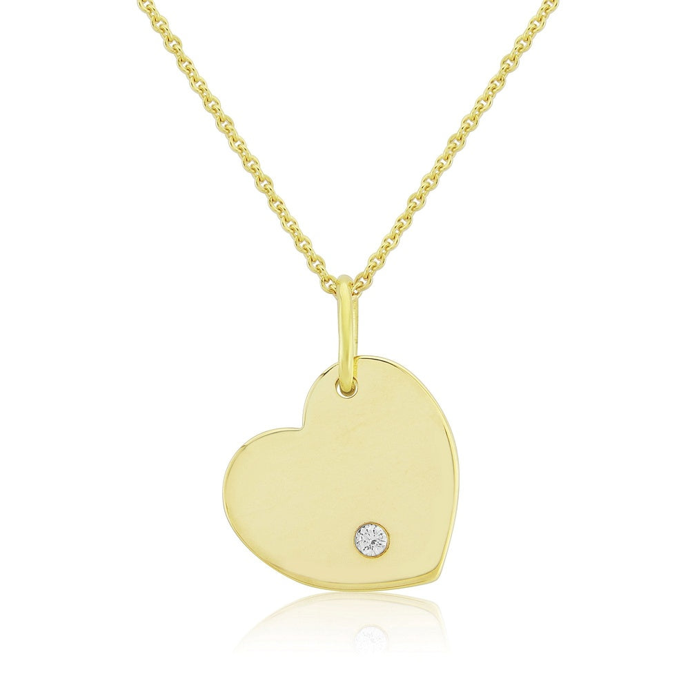 9CT GOLD SOLID HEART SHAPED DISC PENDANT WITH 18" 9CT GOLD CHAIN