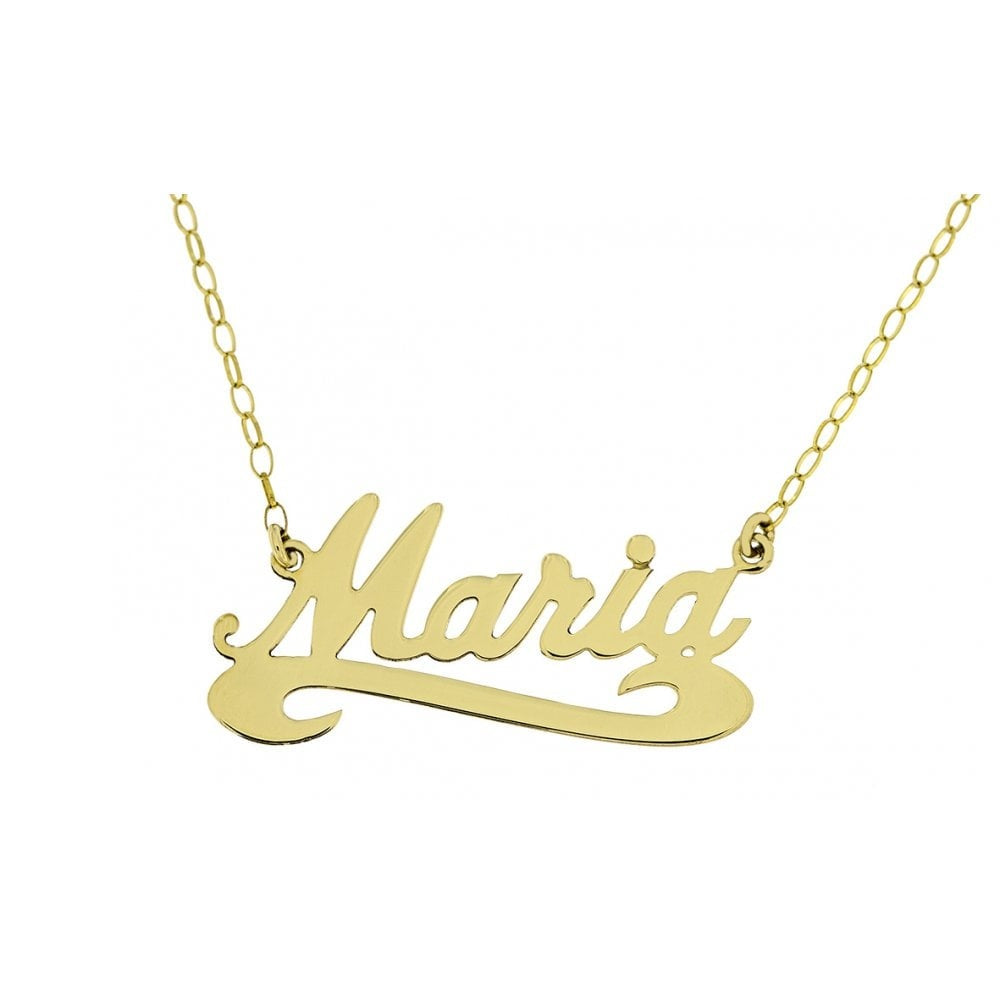 9CT NAME NECKLACE SITTING ON SCROLL MADE IN ANY NAME
