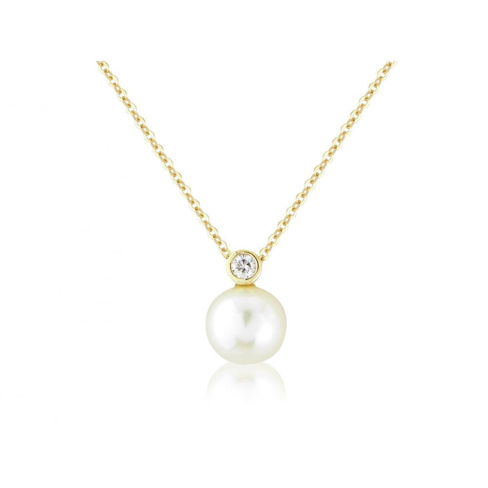 9CT PEARL & DIAMOND CLASSIC SNOWMAN SHAPED PENDANT WITH 18" 9CT GOLD CHAIN