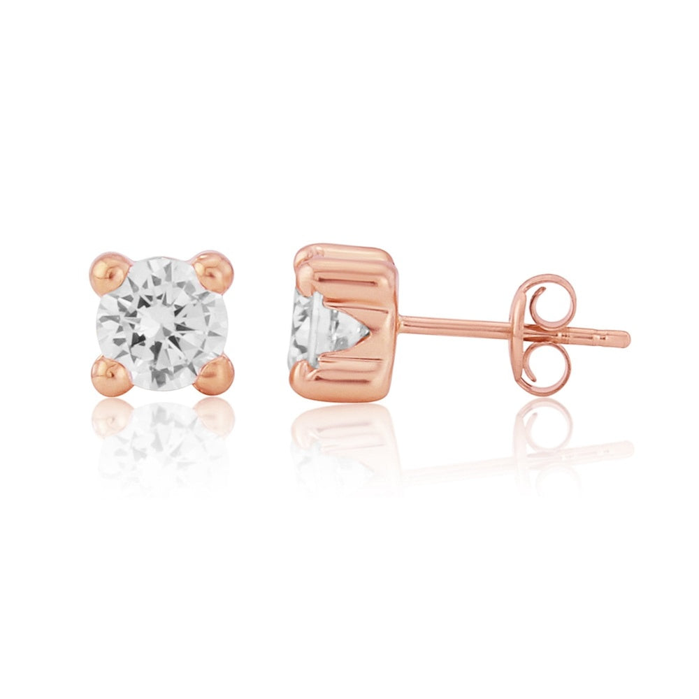 9CT ROSE GOLD 4 CLAW SETTING CUBIC ZIRCONIA STUD EARRINGS