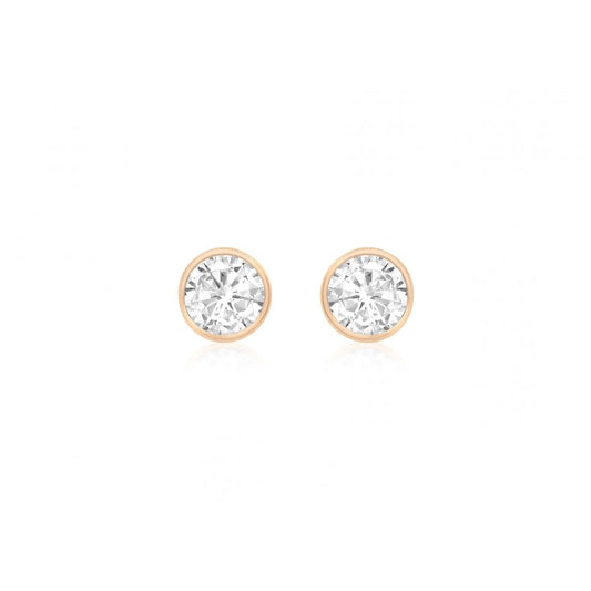 9CT ROSE GOLD 4MM ROUND WHITE CZ 4.2MM STUD EARRINGS