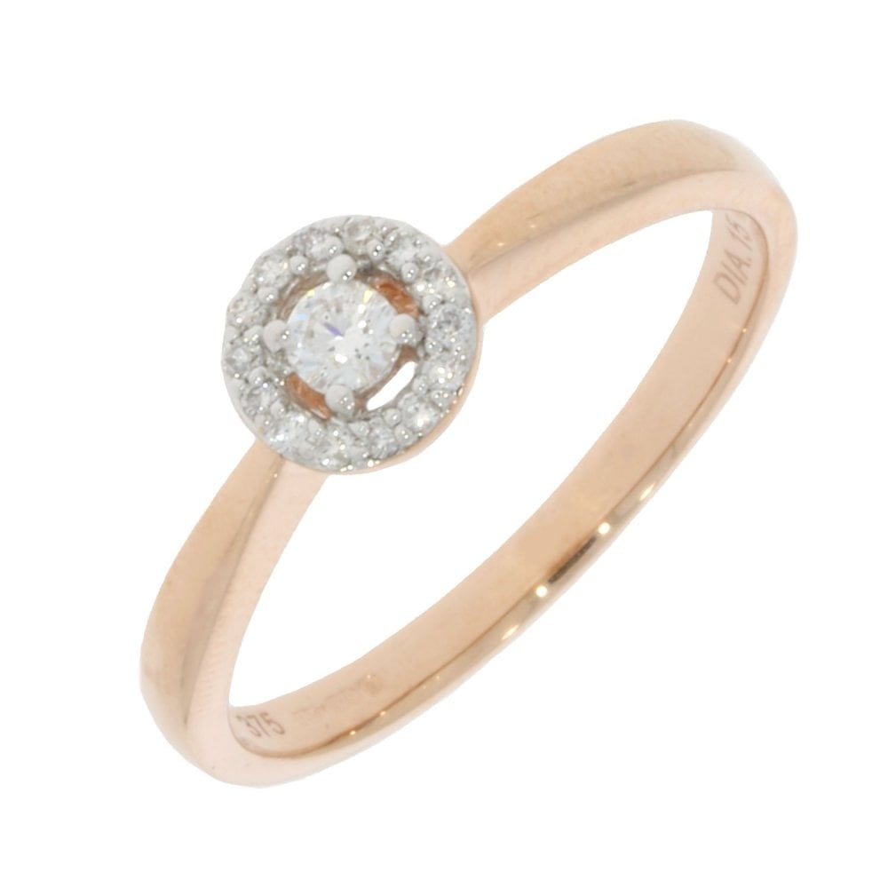 9CT ROSE GOLD HALO STYLE DIAMOND RING WITH 0.15CT DIAMOND