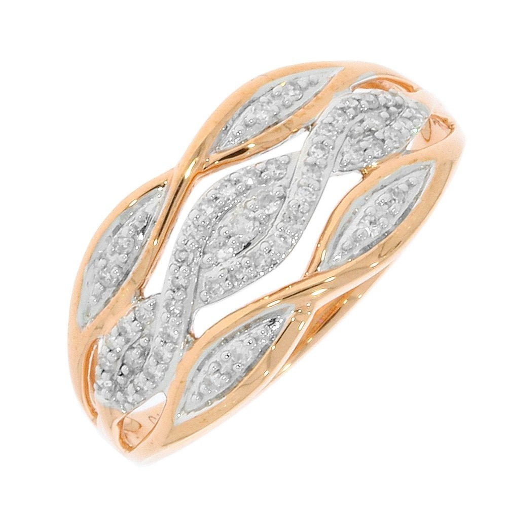 9CT ROSE GOLD PAVE DIAMOND OPEN DESIGN RING 0.15CT
