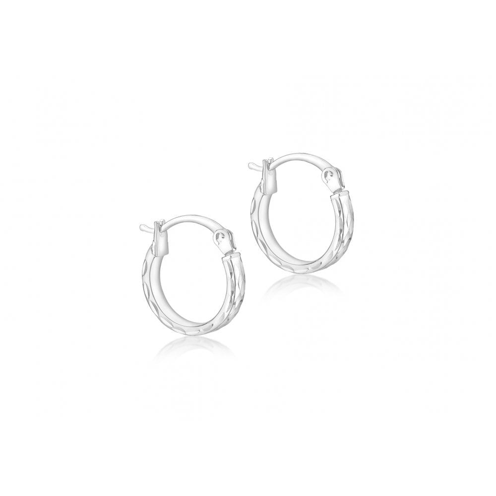 9CT WHITE GOLD 12MM DIAMOND CUT HOOP EARRINGS