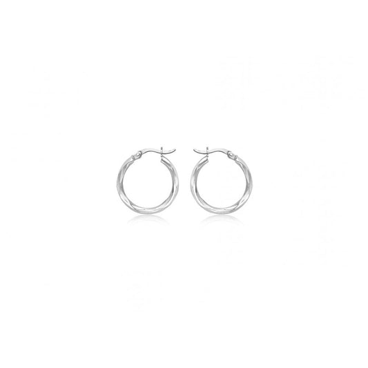 9CT WHITE GOLD 18.5MM DIAMOND CUT FACETED CREOLE HOOP EARRINGS