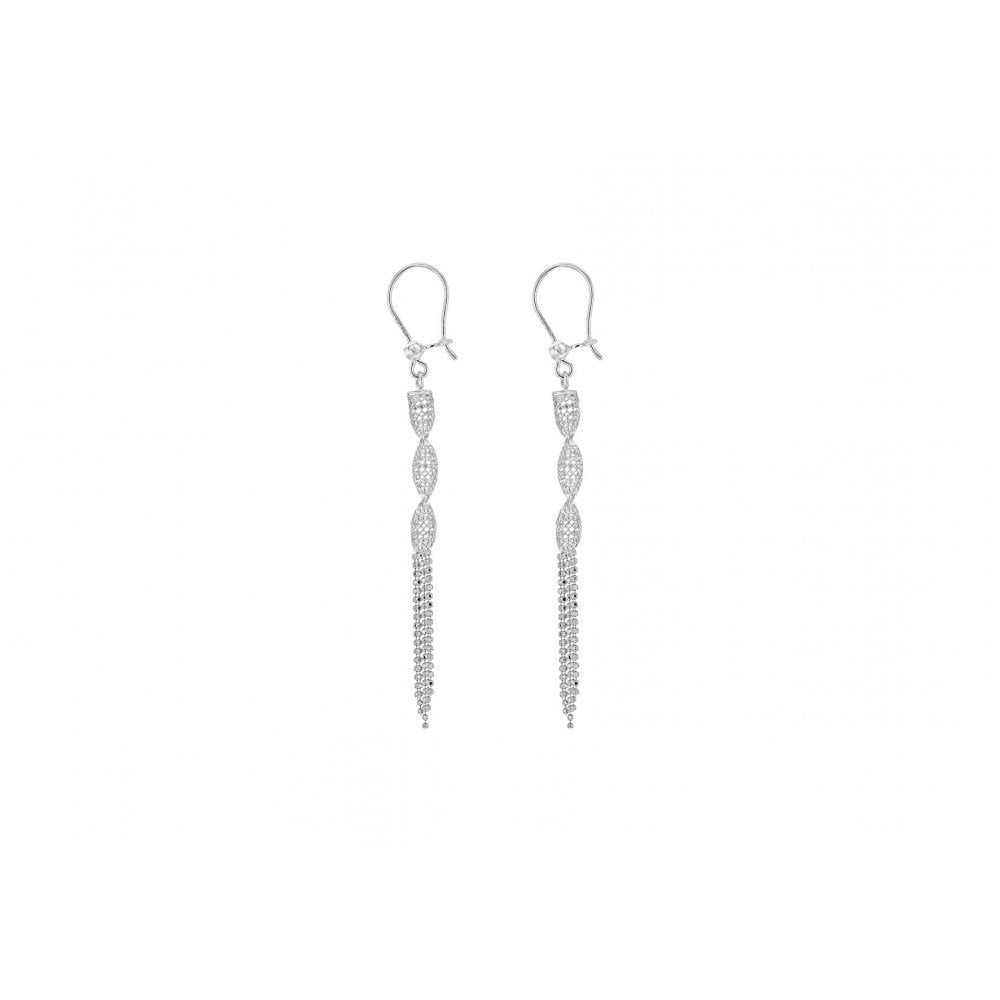 9CT WHITE GOLD 3.9MM X 69MM DIAMOND CUT BALL TWIST TASSEL DROP EARRINGS