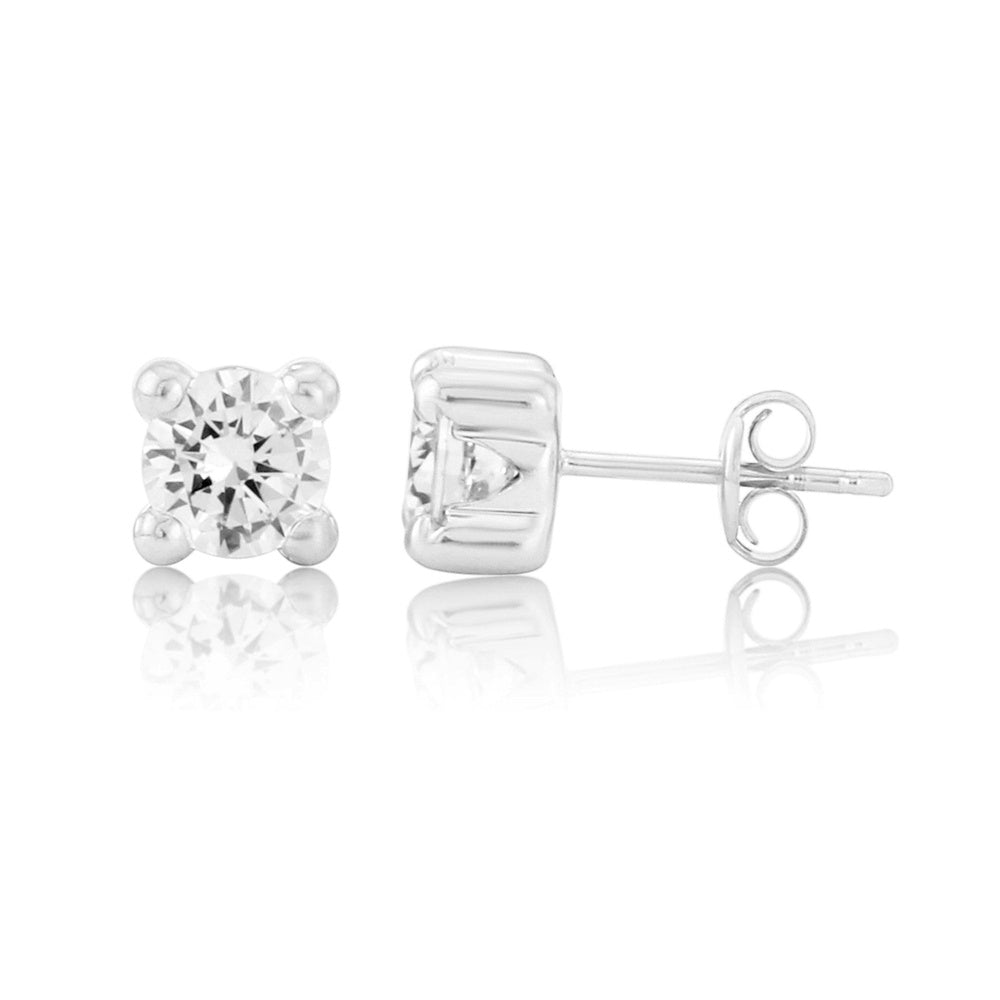 9CT WHITE GOLD 4 CLAW SETTING CUBIC ZIRCONIA STUD EARRINGS.