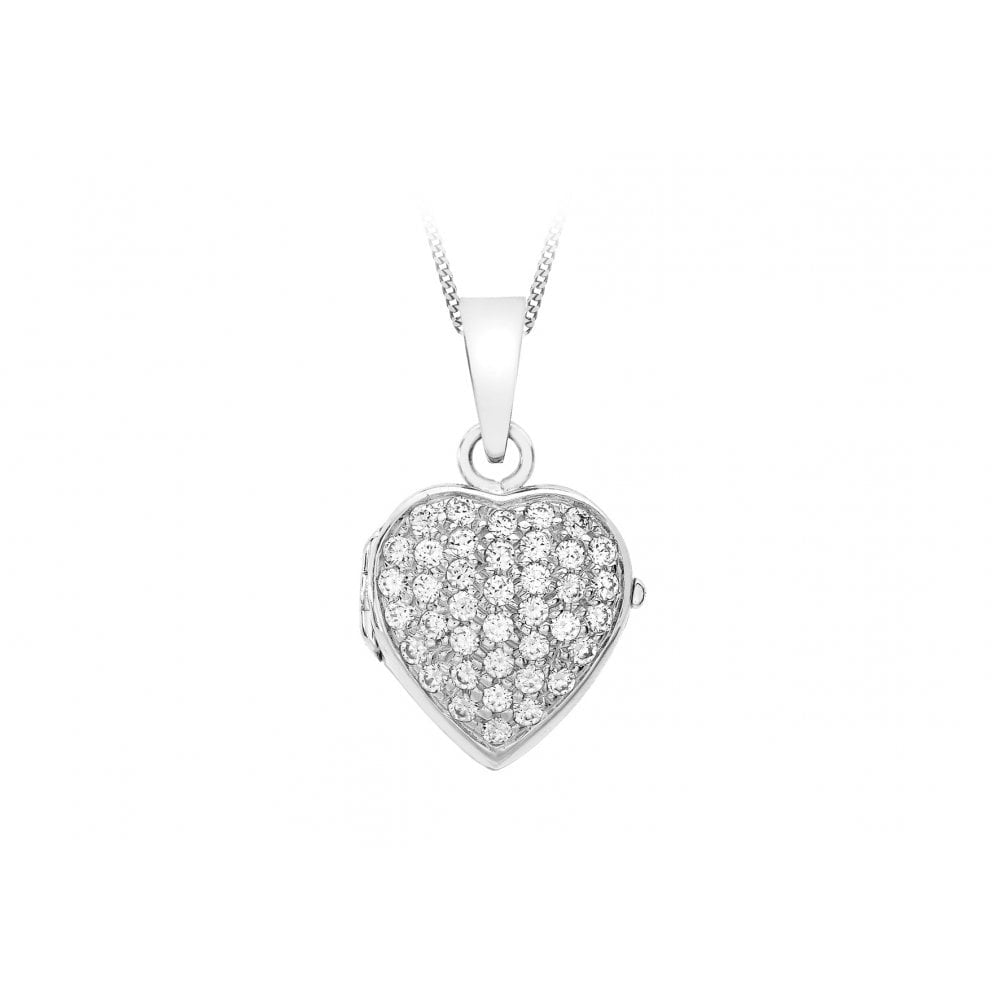 9CT WHITE GOLD 41 X 2MM CZ PAVE SET 16MM X 20MM HEART LOCKET