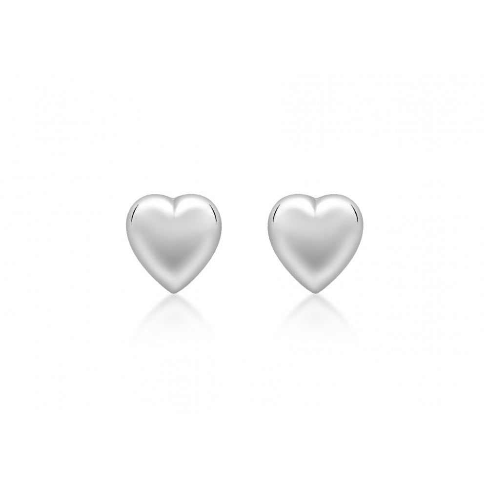 9CT WHITE GOLD 6.9MM X 7.2MM PUFFED HEART STUD EARRINGS