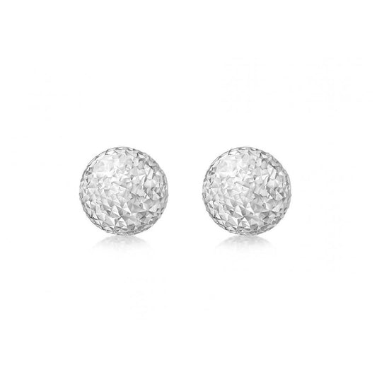 9CT WHITE GOLD 8MM DIAMOND CUT BALL STUD EARRINGS