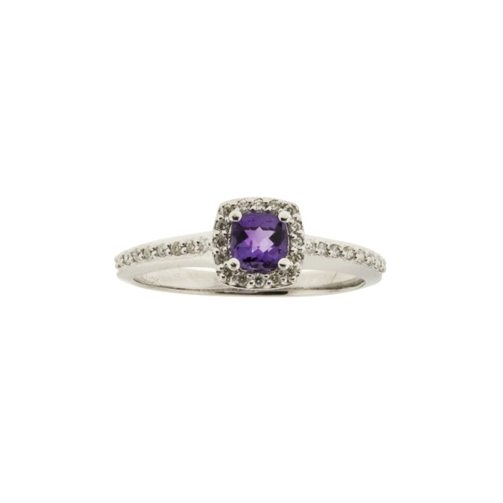 9CT WHITE GOLD AMETHYST & DIAMOND RING