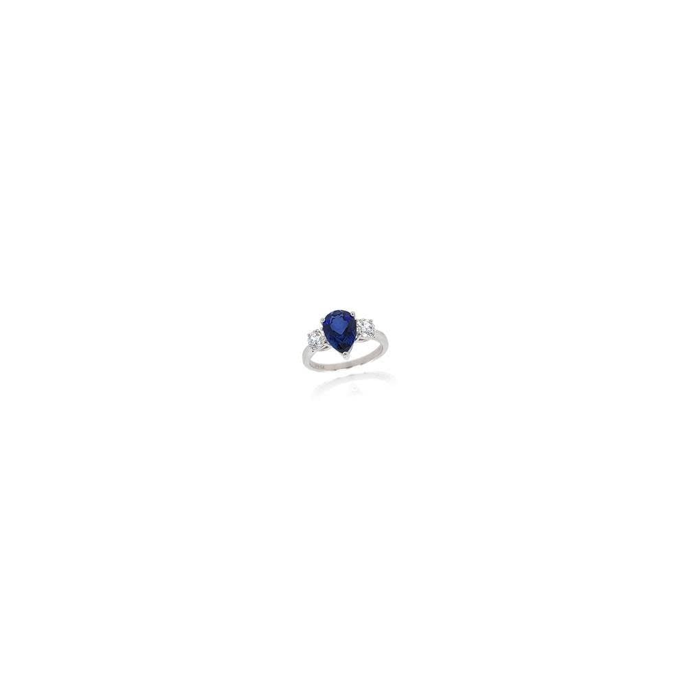 9CT WHITE GOLD CREATED SAPPHIRE & CUBIC ZIRCONIA RING