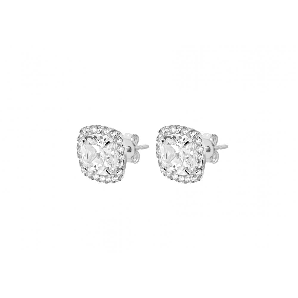 9CT WHITE GOLD CUSHION CZ 9MM X 9MM STUD EARRINGS